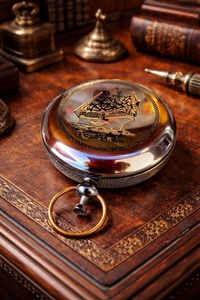 Boussole de poche artisanale en laiton, bouton poussoir, Ross London - Product Image 4