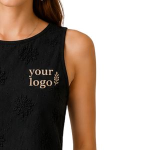 Top Corto Negro con Bordado Floral para Mujer, Chaleco de Verano sin Mangas de Algodón, Logotipo Personalizado, Moda Casual Urbana - Product Image 4