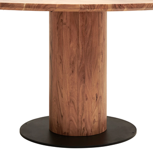 Mesa de comedor redonda con base de pedestal llamativa, tablero de madera maciza de acacia, acabado negro y natural, para el hogar, cocina o restaurante. - Product Image 3