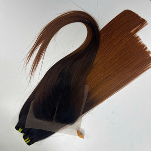 Prix de gros 100% brut vierge vietnamien humain dentelle trame os droit brun mélange de couleur Super Double Drawn Extensions de cheveux - Product Image 3