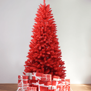 Albero di Natale in PVC Rosso Puro da 120 cm, 456 Punte, Rami Pieghevoli per Facile Montaggio, Base in Metallo Stabile, Decorazioni Natalizie Robuste - Product Image 1