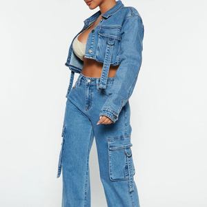 Women's <b>Denim</b> Jeans <b>Jacket</b> 2026 Top Quality Wholesale Ladies Button up Washed <b>Cropped</b> <b>Denim</b> <b>Jackets</b> OEM Serviced - Product Image 3