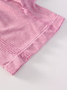 Workout Sets Women 2 Piece Solid Racerback Sports Bra & High Waist Shorts Set Breathable <b>Mesh</b> Ribbed Yoga Workout Seamless Pink - Product Image 4