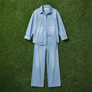 Women Light Blue Denim <b>Shirt</b> And Wide Leg Jeans Set Casual Two Piece Matching Denim Outfit Streetwear Fashion - Product Image 6