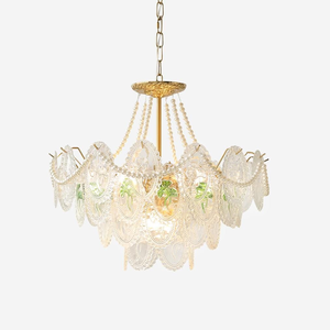 Lustre en cage métallique dorée ornée de perles et de larmes de cristal délicates, disponible à prix de gros. - Product Image 2