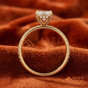 Yellow Gold Over Silver Radiant Solitaire – Elegant Sparkling Side-<b>Stone</b> Wedding Ring - Product Image 3