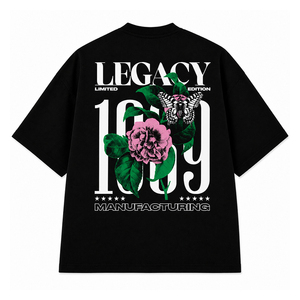 Camiseta de Manga Corta Oversize para Hombre Legacy 1009 Manufacturing, Diseño Floral en la Espalda, Estilo Urbano, Algodón Jersey, Cuello Redondo - Product Image 1