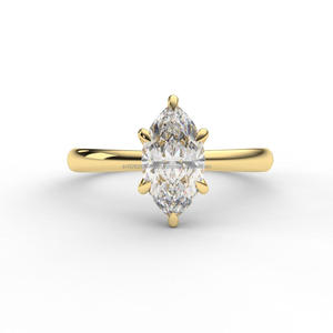 Anillo de Compromiso Solitario con Diamante Moissanite Corte Marquesa en Oro Amarillo, Anillo de Boda Clásico de Seis Puntas para Mujer - Product Image 1