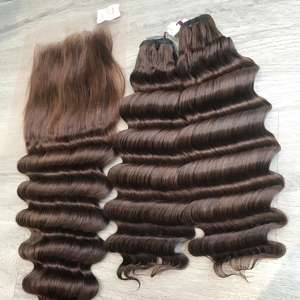 Extremos gruesos de onda profunda Estilo elegante Largo Natural #2 Peluca de color marrón Extensiones de cabello humano vietnamita - Product Image 3