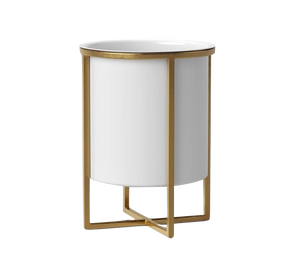 Support de plante rond en métal doré contemporain, grand modèle, en métal chromé, pour plantes d'intérieur et d'extérieur, pot de fleurs - Product Image 4