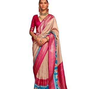 Saree de travail imprimé patola en soie pure de créateur dernier cri par Fab Zone - Product Image 1