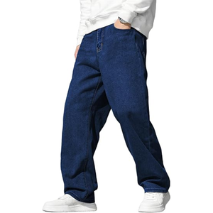 Mens Solid Cotton Baggy Jeans Light Wash Wide Leg Loose Fit <b>Y2K</b> Denim <b>Pants</b> Casual Streetwear Jeans for Everyday Wear - Product Image 5