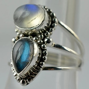 Labradorite Rainbow Moonstone <b>Ring</b> 925 Sterling Silver Handmade <b>Boho</b> Statement Promise <b>Ring</b> for Women Natural Gemstone <b>Ring</b> - Product Image 3