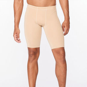 Shorts Capri de Compression Beige pour Homme, Taille Haute, Respirants, en Coton Spandex Tricoté, Style Minimaliste, Taille Élastique - Product Image 1