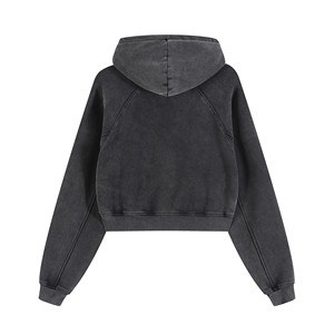 Hoodie court délavé à la neige, coupe régulière, épaules tombantes, 100% coton molletonné, écologique, automne/hiver - Product Image 2