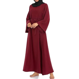 Women's Red Floor Length Abaya <b>Long</b> Sleeve Modest <b>Dress</b> Plus Size Loose Fit Solid Color Daily Wear Middle East Style - Product Image 3