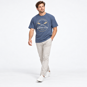 T-shirt en coton pour homme du club d'aviron Marina District, coupe classique, manches courtes, col rond, style décontracté, imprimé sur le devant - Product Image 3