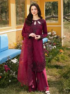 Beautiful Silk Embroidery Party Wear <b>Kurta</b> Palazzo Set Adults Indian Pakistan Designs Shalwar Kameez <b>Woman</b> Embossed Dress - Product Image 1