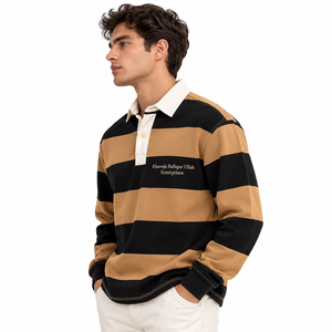 Camisa de rugby a rayas de manga larga para hombre con cuello y botones, jersey de rugby a rayas para hombre con cuello y botones - Product Image 5