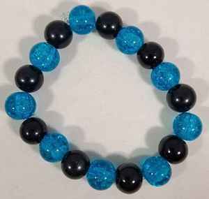 Handmade <b>Resin</b> <b>Craft</b> Round Beaded Necklace Blue White Stripe Fashion Statement Jewelry Accessory - Product Image 2