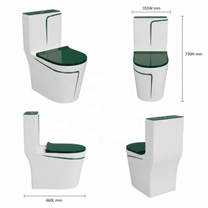 โถสุขภัณฑ์ทรงยาวสีขาวลายเขียวทันสมัยแบบชิ้นเดียว ระบบชำระล้างแบบ Washdown - Product Image 4
