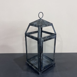 Artisan Design L549 <b>Black</b> Iron Glass Candle <b>Lantern</b> 7X7X16.5" for Wedding Christmas Easter Ramadan Parties and Home Decor - Product Image 4
