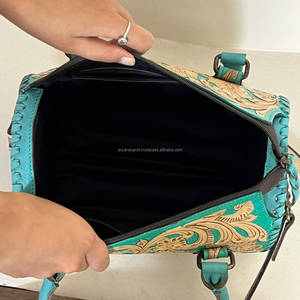 Sacs de voyage et de week-end Speedy en cuir véritable turquoise, faits main, à carreaux, en cerisier, avec motifs de designer, grande capacité - Product Image 6