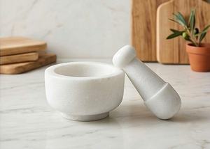 Juego de Mortero y Pilón de Mármol Blanco Natural, Resistente, para Moler Hierbas y Especias, Triturador de Ajo Manual para Cocina - Product Image 3