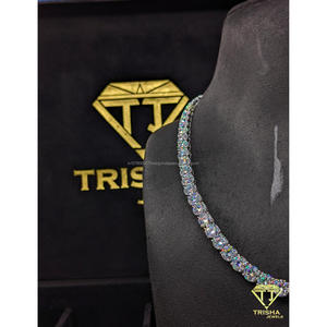 Hip Hop VVS Moissanite Diamond Tennis <b>Chain</b> Necklace 925 Sterling Silver <b>Iced</b> Out Luxury Jewelry By Trisha Jewels - Product Image 2
