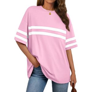 Queen Womens 2025 verano Casual Tops moda camisetas de gran tamaño con cuello holgado bloque de Color media manga ropa transpirable - Product Image 2