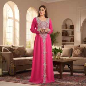 Ensemble 2 pièces de luxe AWAIS HOUSE pour femmes musulmanes, robe longue en velours uni perlé, coupe trapèze, lavable, vente en gros - Product Image 3