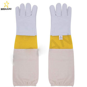 Premium Goatskin Leather Beekeeper Gloves with Protective Ventilated Long Canvas Sleeves & Elastic Cuffs for Beekeepers - Product Image 1