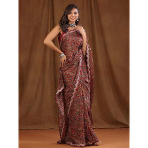 Sari de soirée de créateur avec imprimé numérique et bordure brodée - Product Image 6