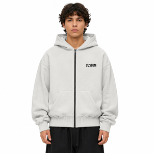 Sweat-shirt à capuche zippé intégral pour homme, coupe ample et courte, en molleton technique épais 500 GSM, 100% coton de haute qualité, fournisseur ODM - Product Image 3