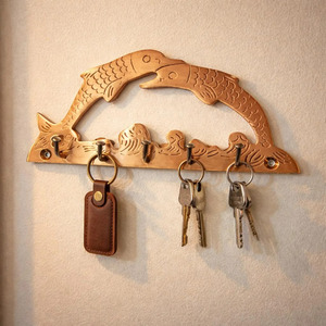 SHUBHAM Handmade Brass Double Fish <b>Key</b> Holder Wall Mounted Fish <b>Key</b> Rack Decorative Brass <b>Key</b> <b>Hanger</b> Home Entrance Organizer - Product Image 1