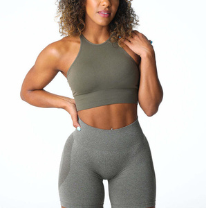 Seamless Halter Sports Bra Medium Support White Yoga <b>Top</b> For Women - Product Image 5