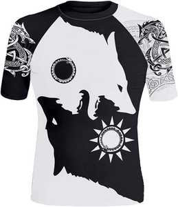 Camiseta de Compresión Deportiva para Hombre, Manga Corta, Diseño Yin Yang con Estampado de Lobo, Negro y Blanco, Estilo Tribal Dragón, para Entrenamiento Atlético y Gimnasio - Product Image 2