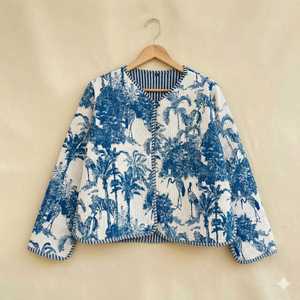 เสื้อแจ็คเก็ตวาร์ซิตี้แบบควิลท์ลายกันธา ผ้าฝ้ายวินเทจลายดอกไม้ สำหรับฤดูหนาว ทำมือ ใส่ได้สองด้าน สไตล์โบโฮ ยั่งยืน สำหรับผู้หญิง - Product Image 3