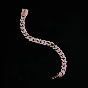 <b>Solid</b> Real Rose Gold Plated Men's Hip Hop Chain <b>Bracelet</b> With Micro Pave Diamond Links Fashion Jewelry Gift - Product Image 1