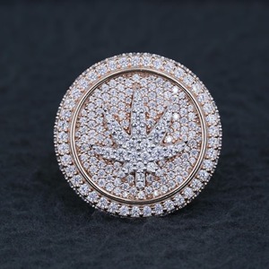 <b>Mens</b> Iced Out Cannabis Leaf <b>Ring</b> 14k Pave Diamond Leaf <b>Pinky</b> <b>Ring</b> Eco Friendly Diamond Hip Hop Jewelry Gift for Him - Product Image 1