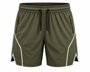 Shorts de sport gris pour homme en toile 100 % polyester à séchage rapide avec cordon de serrage à la taille et poches zippées, longueur mi-cuisse, pour entraînement athlétique - Product Image 3