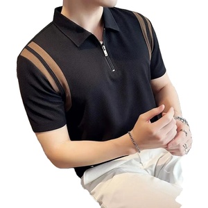 เสื้อโปโลแขนสั้นของผู้ชายยืดหยุ่นสูง2025ฤดูร้อนผ้าไอซ์ซิลค์สีพื้นปกเสื้อถักเสื้อยืดผู้ชาย - Product Image 4