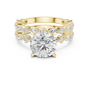 แหวนเพชรทรงกลม 3 กะรัต รับรองโดย IGI ผลิตในห้องปฏิบัติการ ดีไซน์หรูหราทันสมัย พร้อมวงแหวนคู่สำหรับงานหมั้นและงานแต่งงานของผู้หญิง - Product Image 4