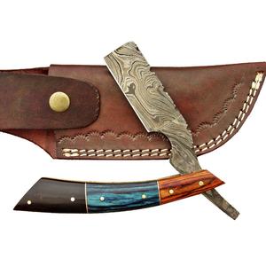Rasoir droit traditionnel en acier damassé pour barbiers de qualité bricolage avec manche en bois pochette en cuir OEM personnalisable - Product Image 3