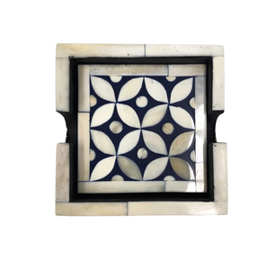Bone Inlay <b>Coaster</b> <b>Set</b> of 4 Traditional Bone Inlay <b>Coaster</b> With Holder Leaf Design Green and White Non-Slip Mats - Product Image 3