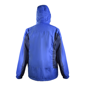 Unisex Blue Hooded <b>Waterproof</b> Hard Shell <b>Jacket</b> Zip Fly Stand Collar Regular Fit Adult Winter Outdoor Wear Solid Color Polyester - Product Image 3