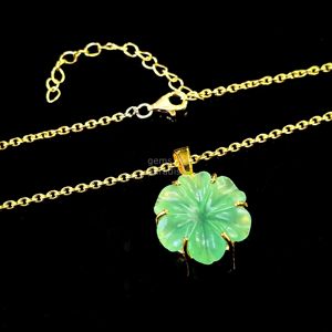 จี้รูปดอกไม้แคลซิโดนีสีเขียว AAA สร้อยคอคริสตัลรูปดอกไม้สำหรับผู้หญิง จี้พลอยแคลซิโดนีสีเขียวแกะสลักด้วยมือ ขายส่ง - Product Image 4