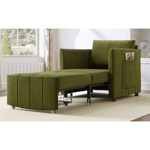 Convertible Upholstered 31.5\" Pull-Out <b>Sleeper</b> <b>Sofa</b> 5 Position Adjustable Backrest Side Pockets Storage for Home Office Use - Product Image 3