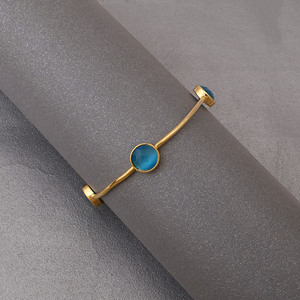 Brazalete Delicado con Piedra de Ojo de Gato Azul Chapado en Oro, Joyería para Uso Diario, Regalo para Esposa - Product Image 3