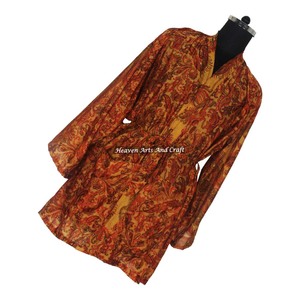 KS007 Bohemian Silk Vintage Sari Kimono Short <b>Robe</b> - Summer <b>Beach</b> Wear Bikini Silk Cover Up - Wholesale Silk Sari Vintage Sari - Product Image 5